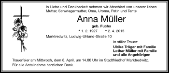 Traueranzeige von Anna Müller von Frankenpost