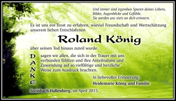 Traueranzeige von Roland König von Südthüringer Presse