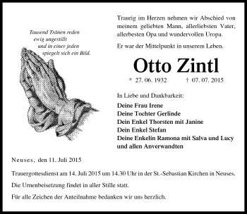 Traueranzeige von Otto Zintl von Neue Presse Coburg