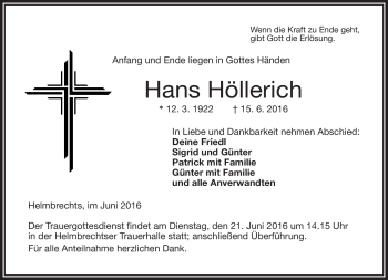 Traueranzeige von Hans Höllerich von Frankenpost