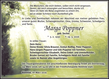 Traueranzeige von Marga Poppner von Südthüringer Presse