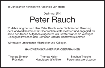 Traueranzeige von Peter Rauch von Frankenpost