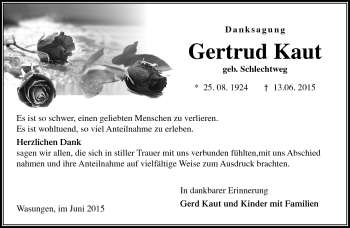 Traueranzeige von Gertrud Kaut von Südthüringer Presse