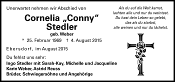 Traueranzeige von Cornelia Stedler von Neue Presse Coburg