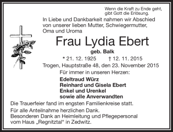 Traueranzeige von Lydia Ebert von Frankenpost