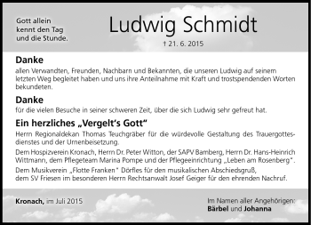 Traueranzeige von Ludwig Schmidt von Neue Presse Coburg