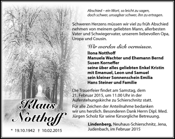 Traueranzeige von Klaus Notthoff von Südthüringer Presse