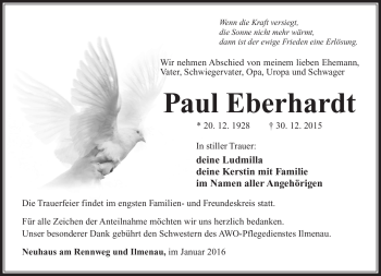 Traueranzeige von Paul Eberhardt von Südthüringer Presse