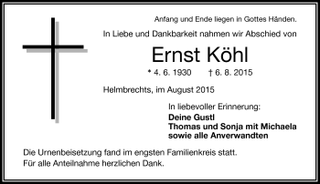 Traueranzeige von Ernst Köhl von Frankenpost