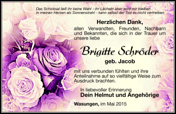 Traueranzeige von Brigitte Schröder von Südthüringer Presse
