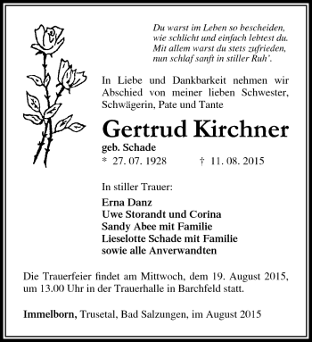 Traueranzeige von gertrud Kirchner von Südthüringer Presse