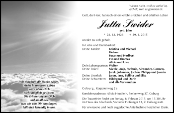 Traueranzeige von Jutta Swider von Neue Presse Coburg