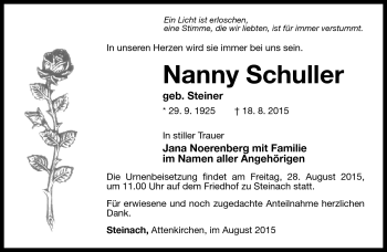Traueranzeige von Nanny Schuller von Südthüringer Presse