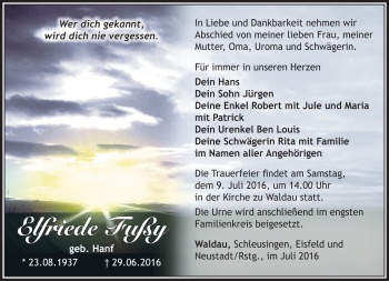 Traueranzeige von Elfriede Fußy von Südthüringer Presse