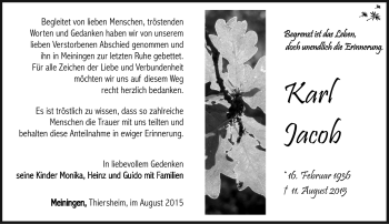 Traueranzeige von Karl Jacob von Südthüringer Presse