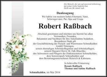 Traueranzeige von Robert Raßbach von Südthüringer Presse