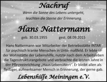 Traueranzeige von Hans Nattermann von Südthüringer Presse