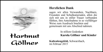Traueranzeige von Hartmut Göllner von Südthüringer Presse