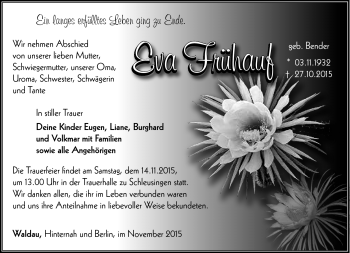Traueranzeige von Eva Frühauf von Südthüringer Presse