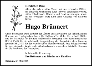 Traueranzeige von Hugo Brünnert von Südthüringer Presse