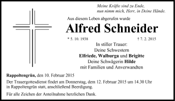 Traueranzeige von Alfred Schneider von Neue Presse Coburg