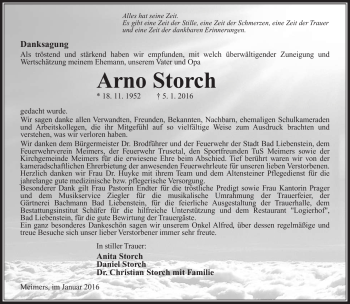 Traueranzeige von Arno Storch von Südthüringer Presse