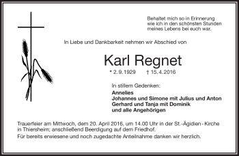 Traueranzeige von Karl Regnet von Frankenpost
