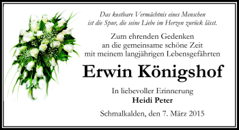 Traueranzeige von Erwin Königshof von Südthüringer Presse