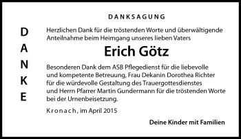 Traueranzeige von Erich Götz von Neue Presse Coburg