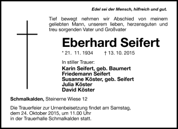Traueranzeige von Eberhard Seifert von Südthüringer Presse