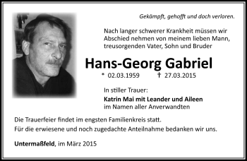 Traueranzeige von Hans-Georg Gabriel von Südthüringer Presse
