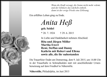 Traueranzeige von Anita Heß von Südthüringer Presse