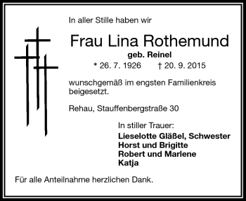 Traueranzeige von Lina Rothemund von Frankenpost