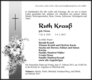 Traueranzeige von Ruth Krauß von Südthüringer Presse