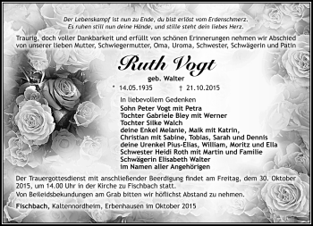 Traueranzeige von Ruth Vogt von Südthüringer Presse