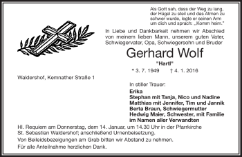 Traueranzeige von Gerhard Wolf von Frankenpost
