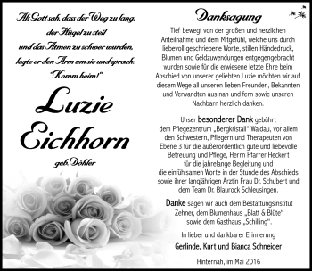 Traueranzeige von Luzie Eichhorn von Südthüringer Presse