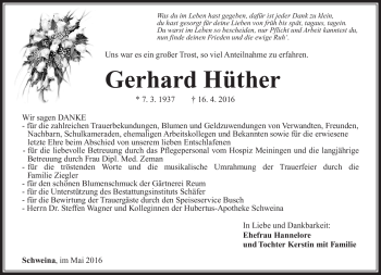 Traueranzeige von Gerhard Hüther von Südthüringer Presse
