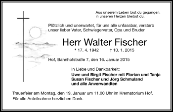 Traueranzeige von Walter Fischer von Frankenpost
