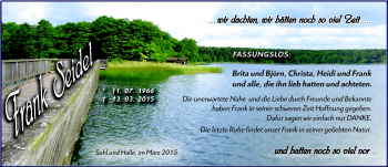 Traueranzeige von Frank Seidel von Südthüringer Presse