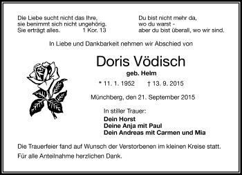 Traueranzeige von Doris Vödisch von Frankenpost