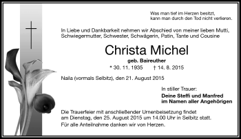 Traueranzeige von Christa Michel von Frankenpost