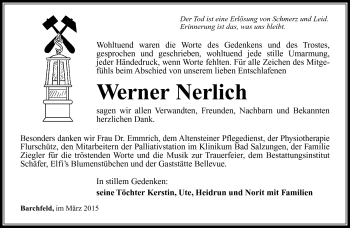Traueranzeige von Werner Nerlich von Südthüringer Presse