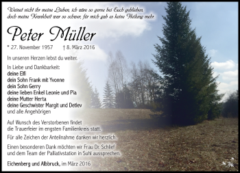 Traueranzeige von Peter Müller von Südthüringer Presse
