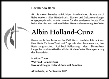 Traueranzeige von Albin Holland-Cunz von Südthüringer Presse