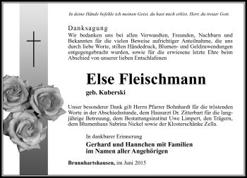 Traueranzeige von Else Fleischmann von Südthüringer Presse