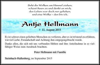 Traueranzeige von Antje Hellmann von Südthüringer Presse