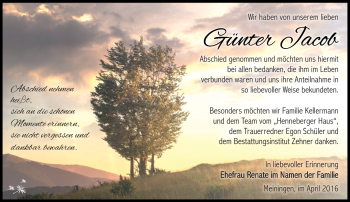 Traueranzeige von Günter Jacob von Südthüringer Presse