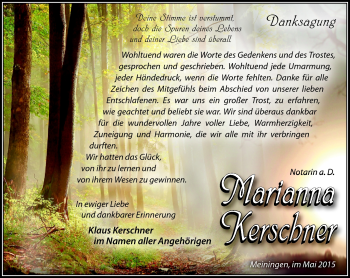 Traueranzeige von Marianna Kerschner von Südthüringer Presse