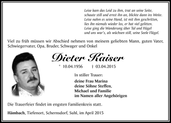 Traueranzeige von Dieter Kaiser von Südthüringer Presse